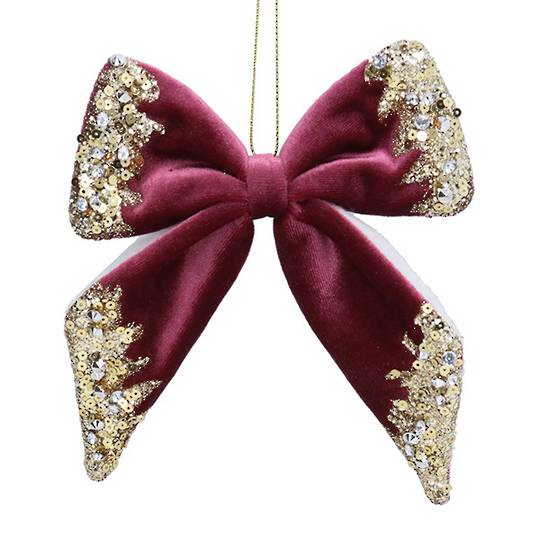 Velvet & Glitter Bow, Pink 16cm *ETA Nov